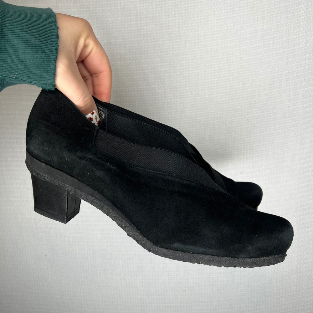 Audley London Black Suede Elastic Block Heel‎ Ankle Booties Women's Size 10 US